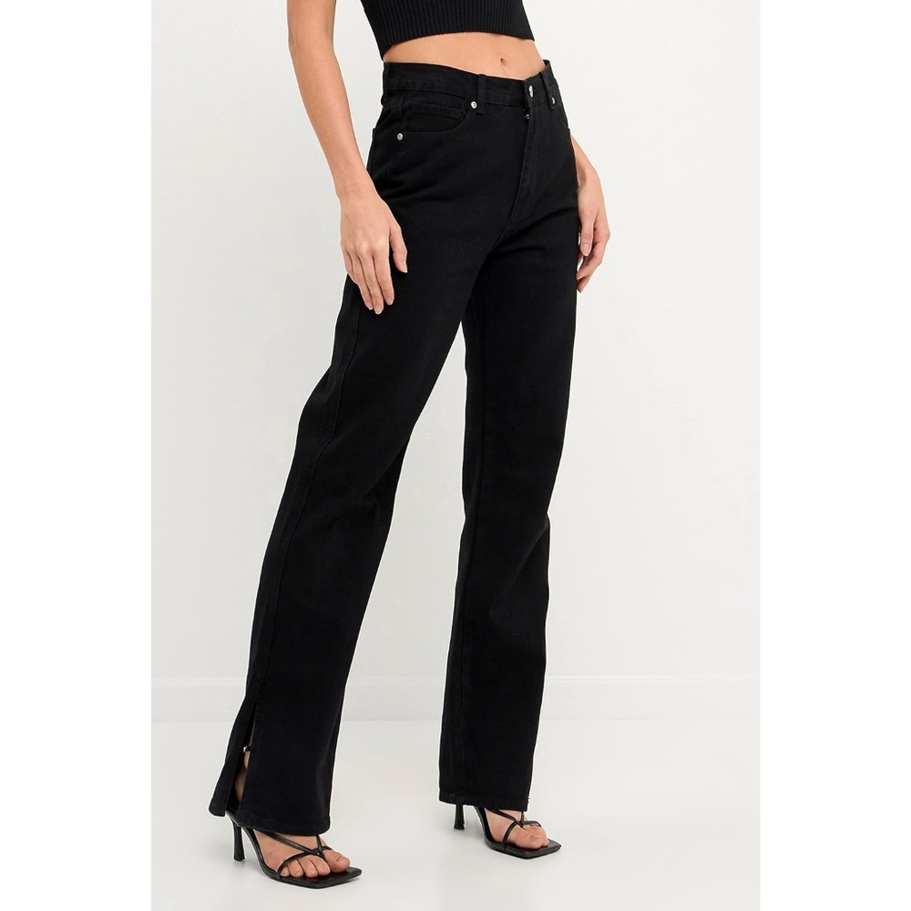 GREY LAB Side Slit Straight Leg Jeans Black Size 27